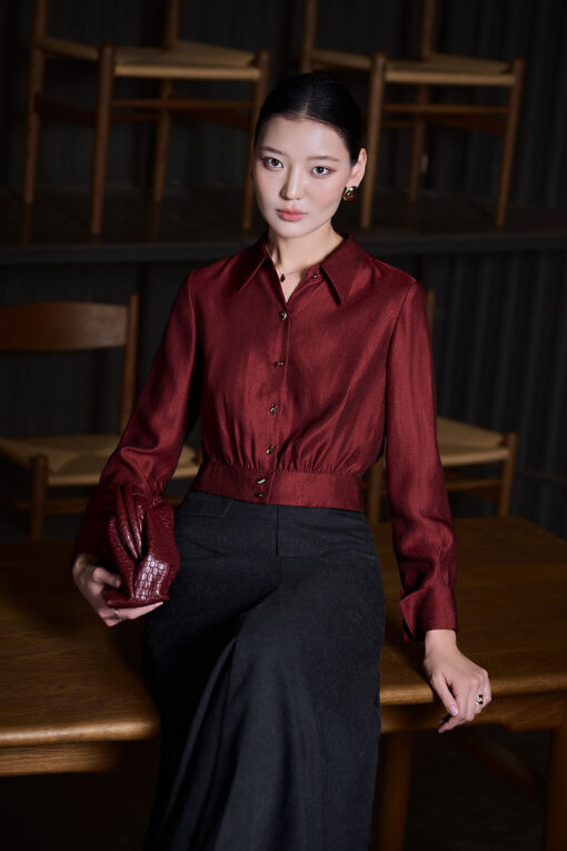 Sơ mi DT croptop đai gấu nhúm thân