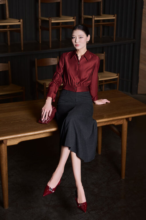 Sơ mi DT croptop đai gấu nhúm thân