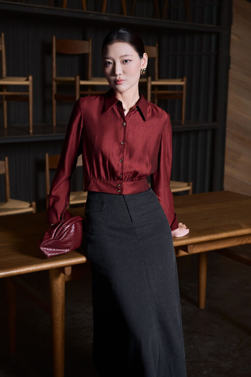 Sơ mi DT croptop đai gấu nhúm thân