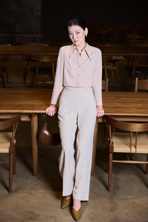 Sơ mi DT lá cổ nhọn dài nẹp bong