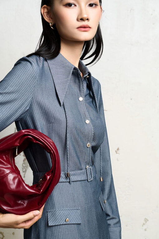 Sơ mi kẻ DT lá cổ nhọn kèm dây