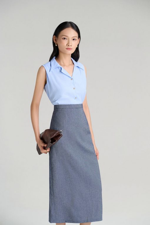 Sơ mi suông sát nách cổ 2 ve