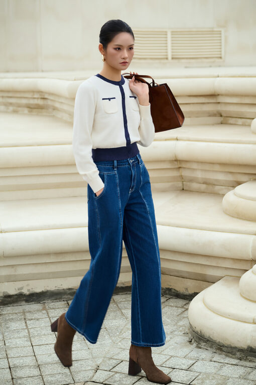 Quần jean suông can dọc diễu chỉ