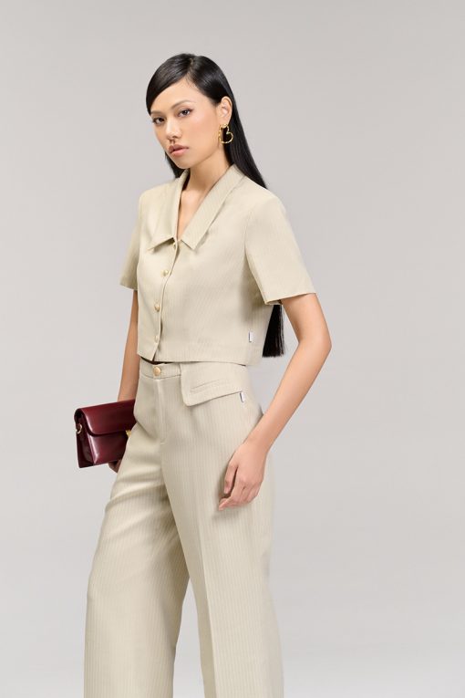 Áo kiểu CT croptop kẻ sọc 1 hàng cúc