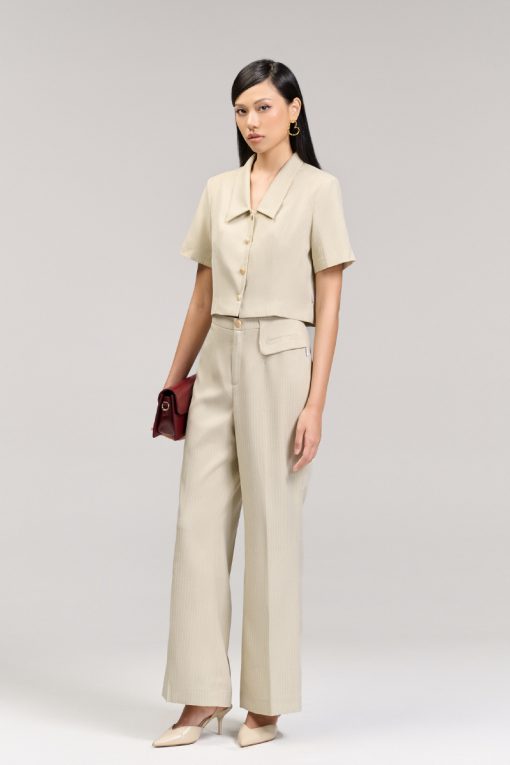 Áo kiểu CT croptop kẻ sọc 1 hàng cúc