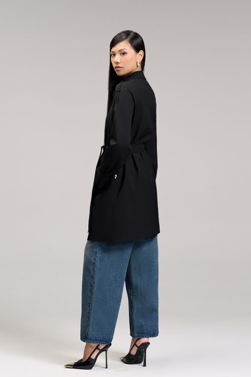 Áo khoác kaki dáng lửng tay raclang eo buộc đai