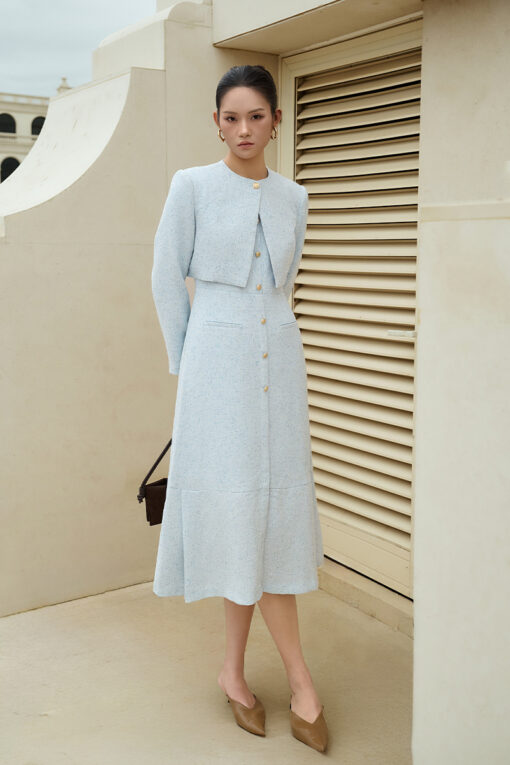 Áo khoác tweed lửng cổ cài cúc