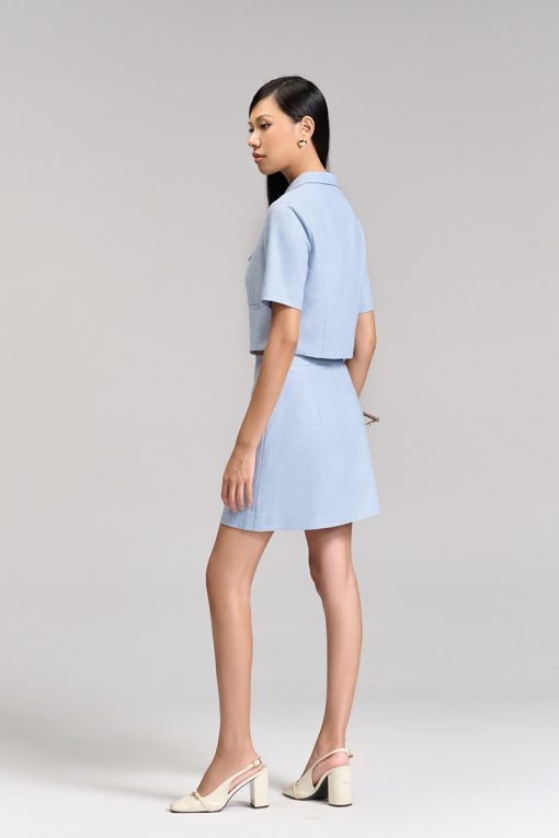 Áo kiểu CT croptop lá cổ nằm, cơi giả