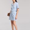 Chân váy A nẹp đắp đính cúc Áo kiểu CT croptop lá cổ nằm, cơi giả
