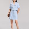 Chân váy A nẹp đắp đính cúc Áo kiểu CT croptop lá cổ nằm, cơi giả