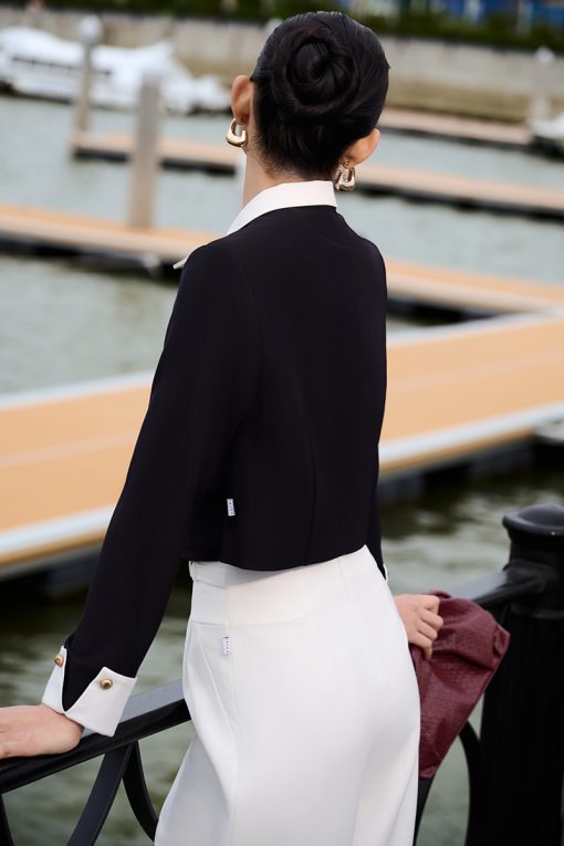 Áo kiểu DT croptop phối cổ tay lơ vê