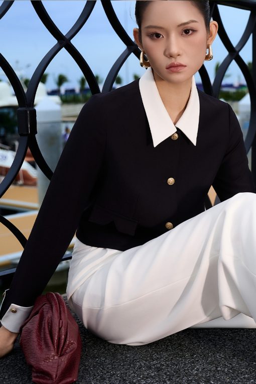 Áo kiểu DT croptop phối cổ tay lơ vê