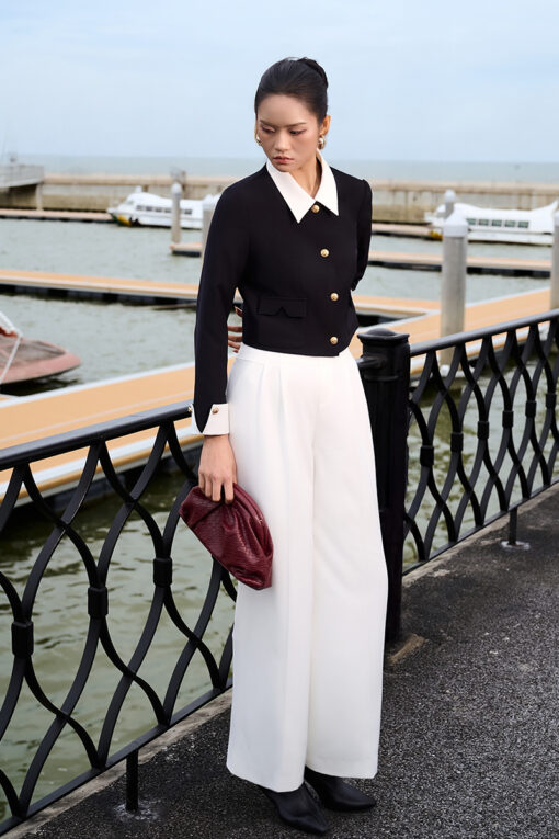 Áo kiểu DT croptop phối cổ tay lơ vê