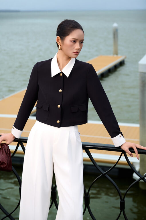 Áo kiểu DT croptop phối cổ tay lơ vê