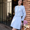Áo kiểu tweed croptop cổ cài nơ phối