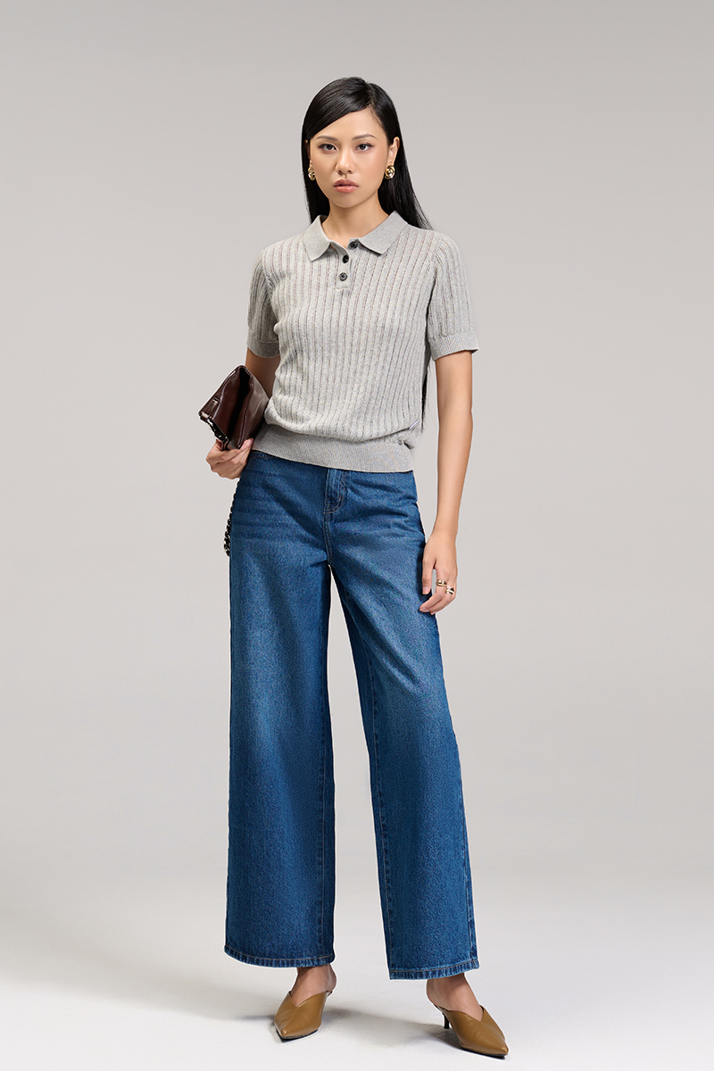 Áo len CT dệt kẻ lỗ, bo gấu Áo len CT dệt kẻ lỗ, bo gấu