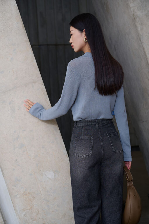 Áo len DT dệt lỗ cổ bẻ trụ 3 cúc