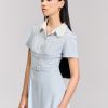 Đầm xoè túi ốp lá cổ vát phối Đầm xoè túi ốp lá cổ vát phối