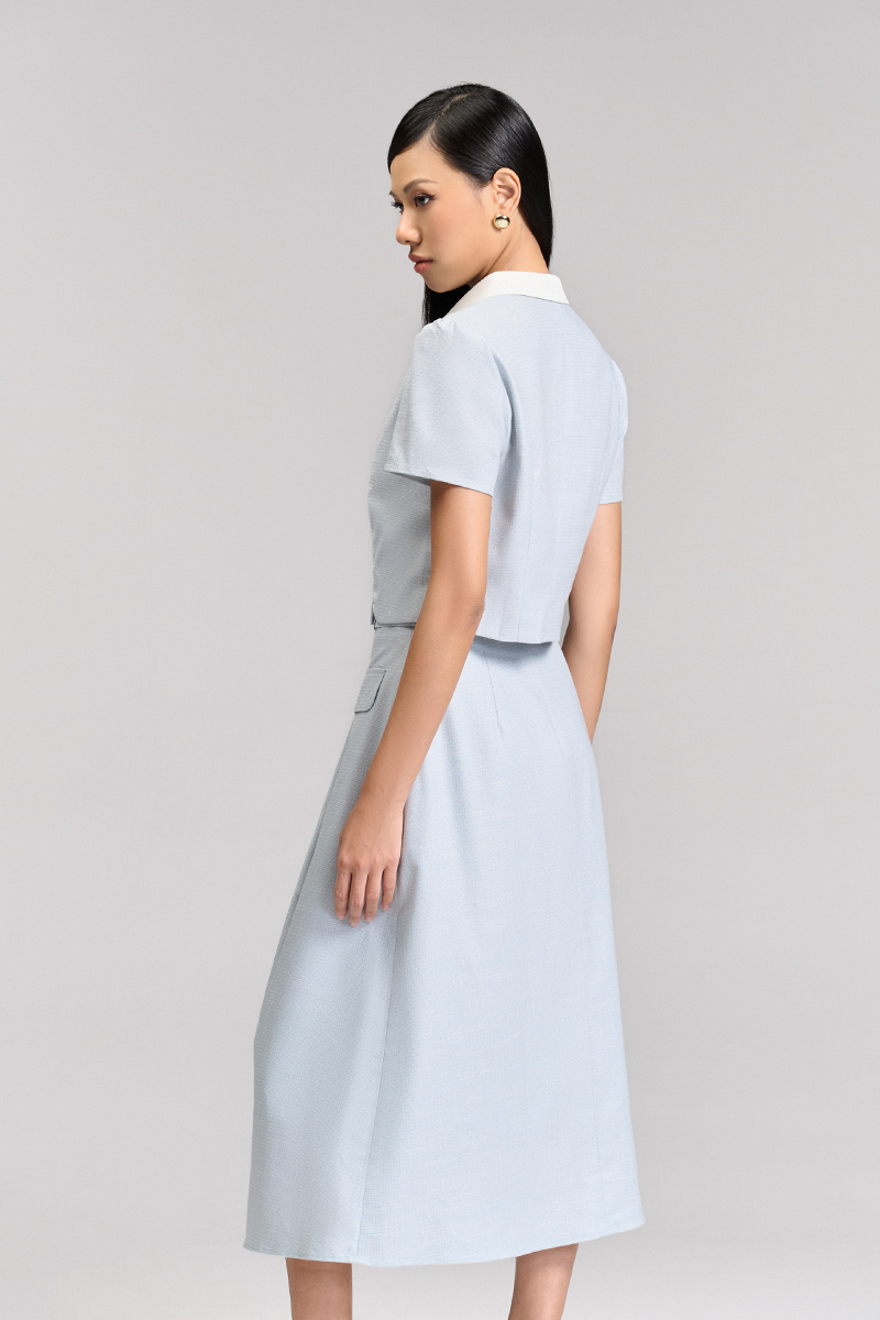 Sơ mi CT croptop xẻ gấu phối cổ Sơ mi CT croptop xẻ gấu phối cổ