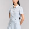 Sơ mi CT croptop xẻ gấu phối cổ