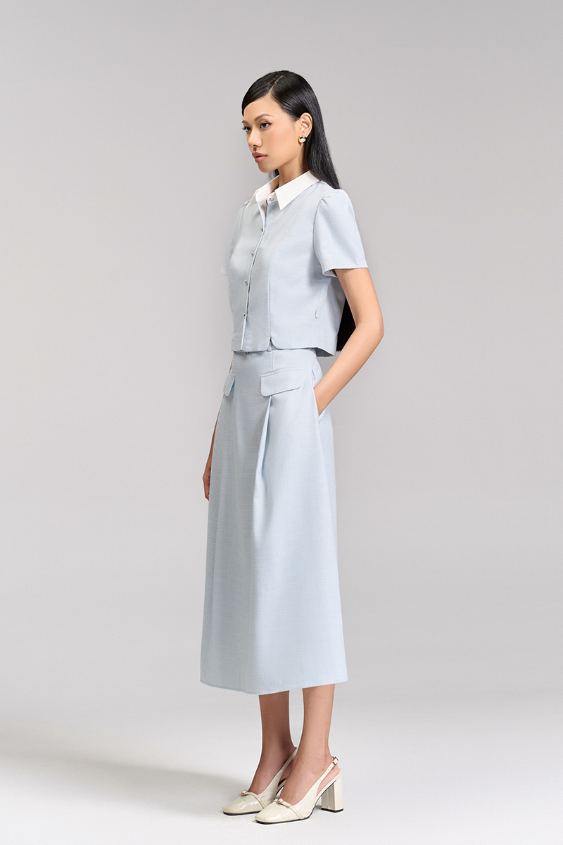 Sơ mi CT croptop xẻ gấu phối cổ Sơ mi CT croptop xẻ gấu phối cổ