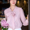 Sơ mi DT chun gấu cổ bèo to buộc nơ
