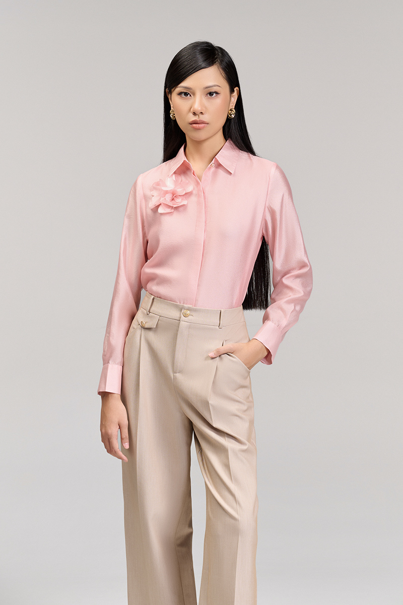 Quần baggy nắp túi nắp túi kẹp cạp Sơ mi DT đính hoa ngực