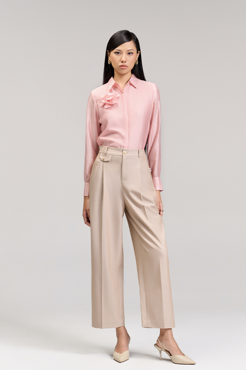 Quần baggy nắp túi nắp túi kẹp cạp Sơ mi DT đính hoa ngực