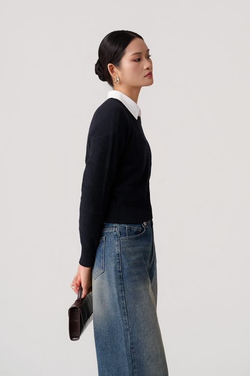 Áo Len DT cổ còn dệt kẻ ngang