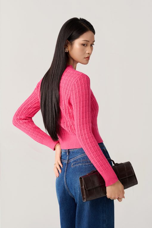 Áo Len DT cổ tròn dệt sọc chấm lỗ