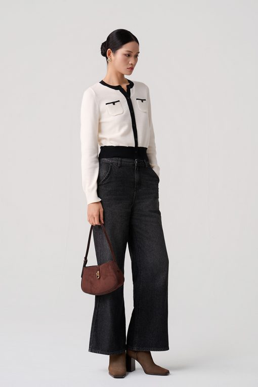 Quần jean suông loe túi vát chéo