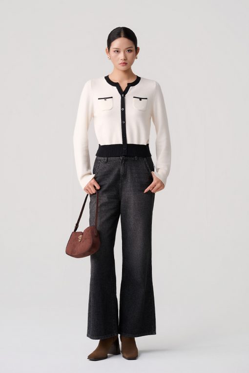 Áo Len DT croptop phối màu, túi ốp ngực