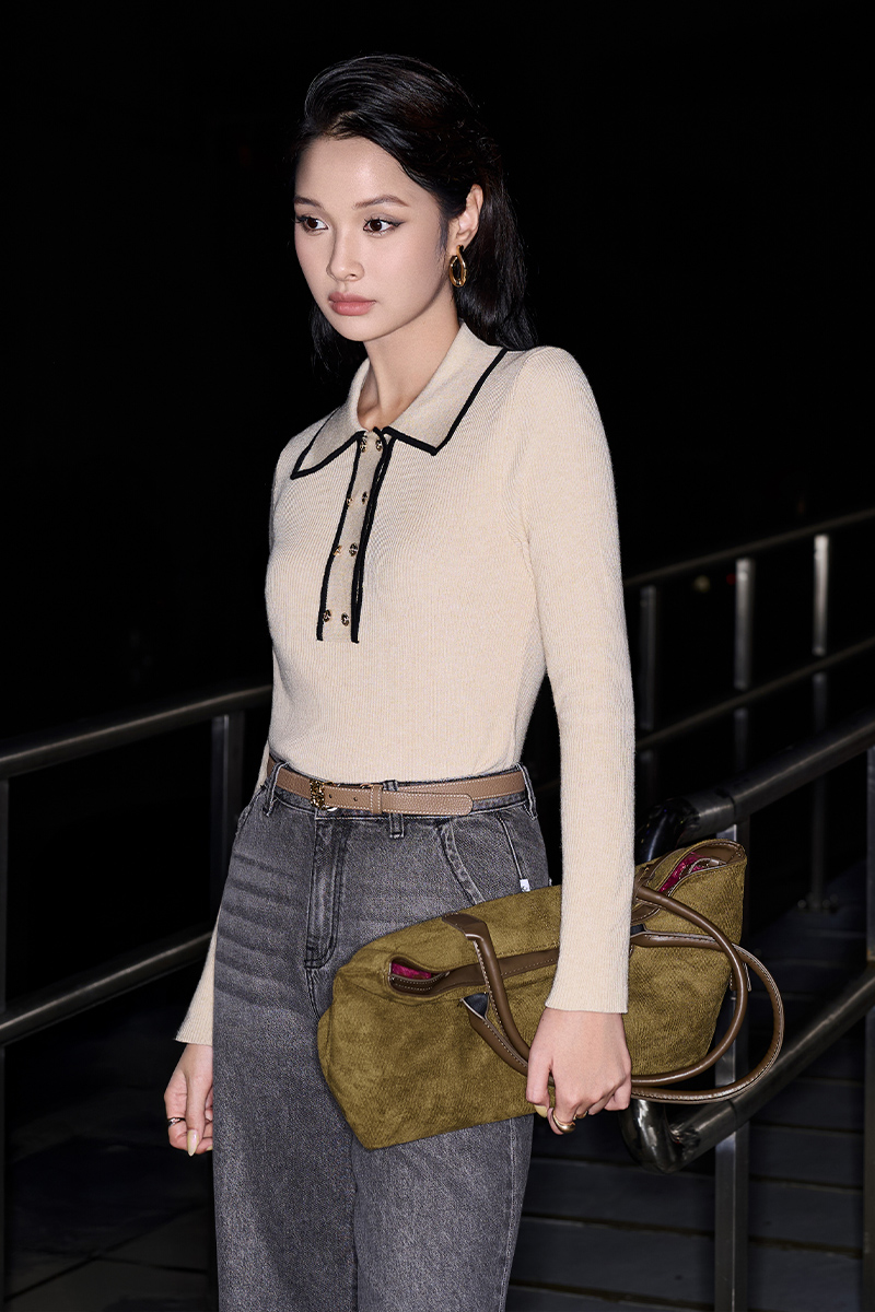 Áo Len DT nẹp cổ lé phối Áo Len DT nẹp cổ lé phối