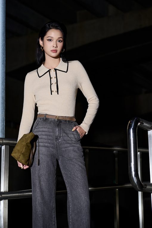 Áo Len DT nẹp cổ lé phối