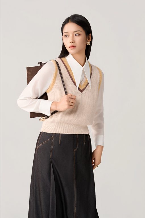 Áo Len gile cổ V phối màu