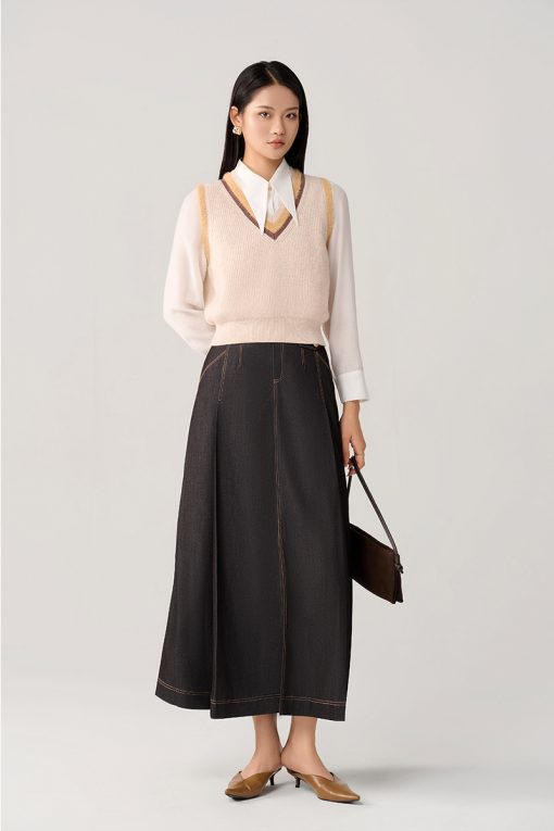 Áo Len gile cổ V phối màu