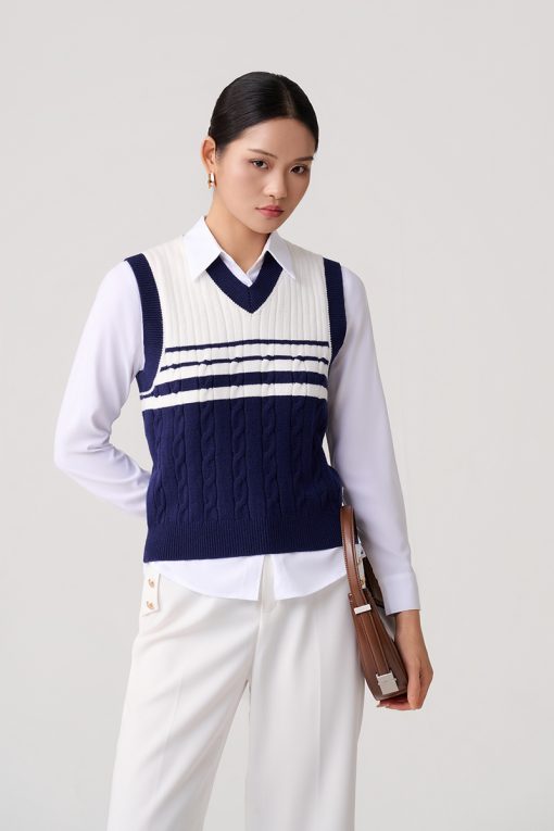 Áo Len gile cổ tim dệt mix màu