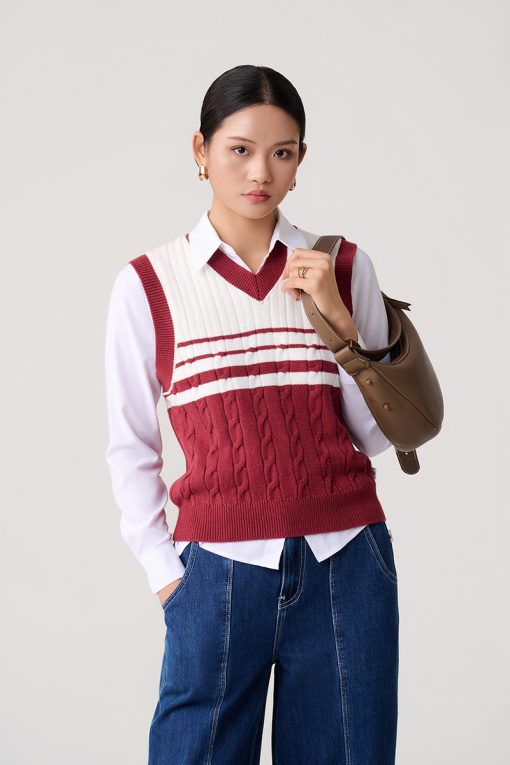 Áo Len gile cổ tim dệt mix màu