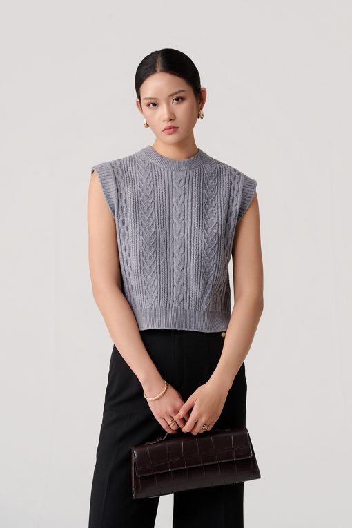 Áo Len gile cổ tròn dệt xoắn