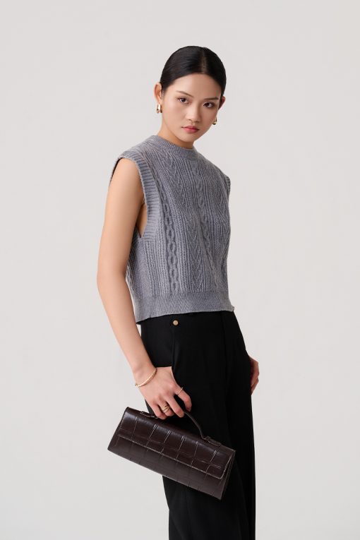 Áo Len gile cổ tròn dệt xoắn