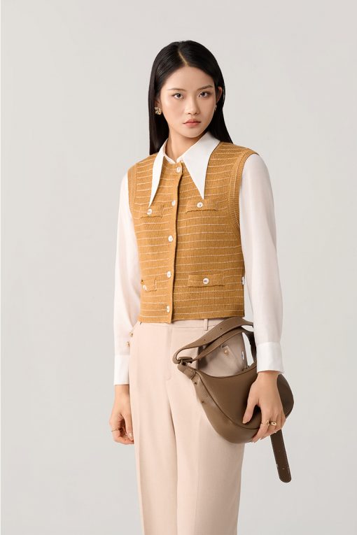 Áo Len gile dệt kẻ ngang cơi giả túi