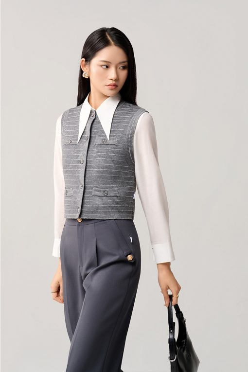 Áo Len gile dệt kẻ ngang cơi giả túi