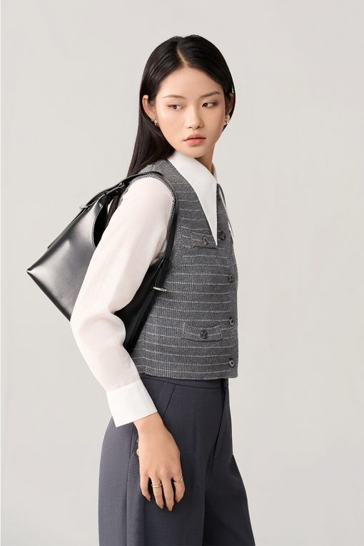 Áo Len gile dệt kẻ ngang cơi giả túi