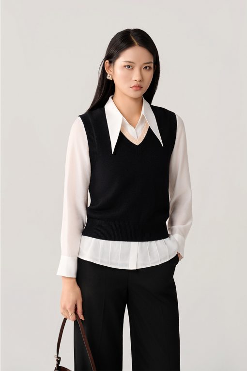 Áo Len gile dệt phối cổ