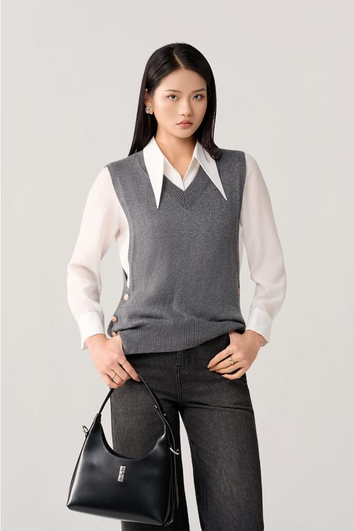 Áo Len gile sườn đính cúc