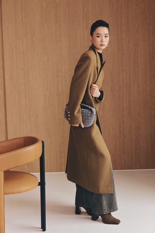 Áo khoác dạ dáng dài nẹp 1 hàng cúc