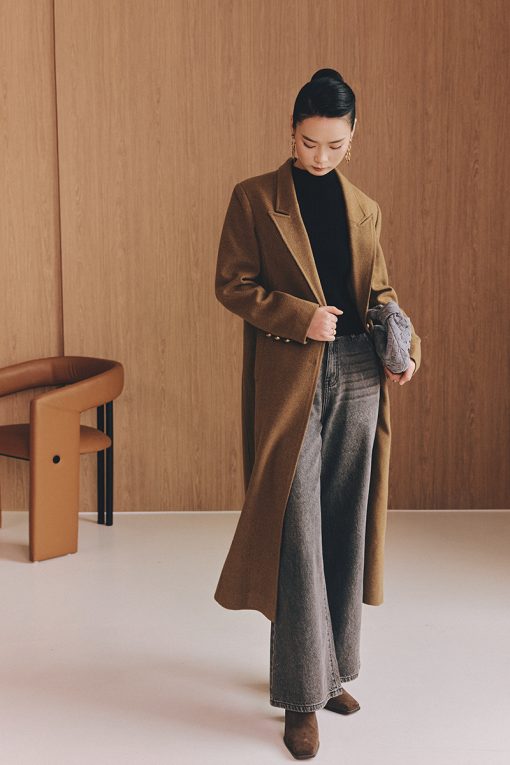 Áo khoác dạ dáng dài nẹp 1 hàng cúc