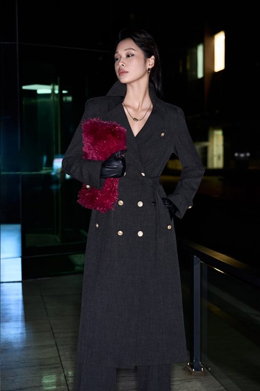 Áo khoác dài 2 hàng cúc nắp túi ngực 1 bên