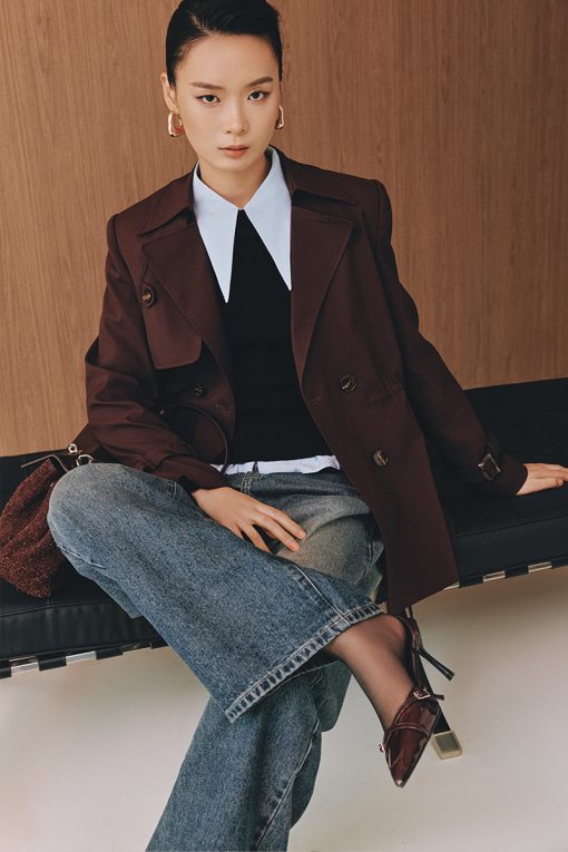 Áo khoác kaki lửng dây eo rút trong