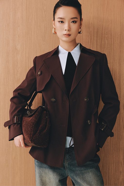 Áo khoác kaki lửng dây eo rút trong